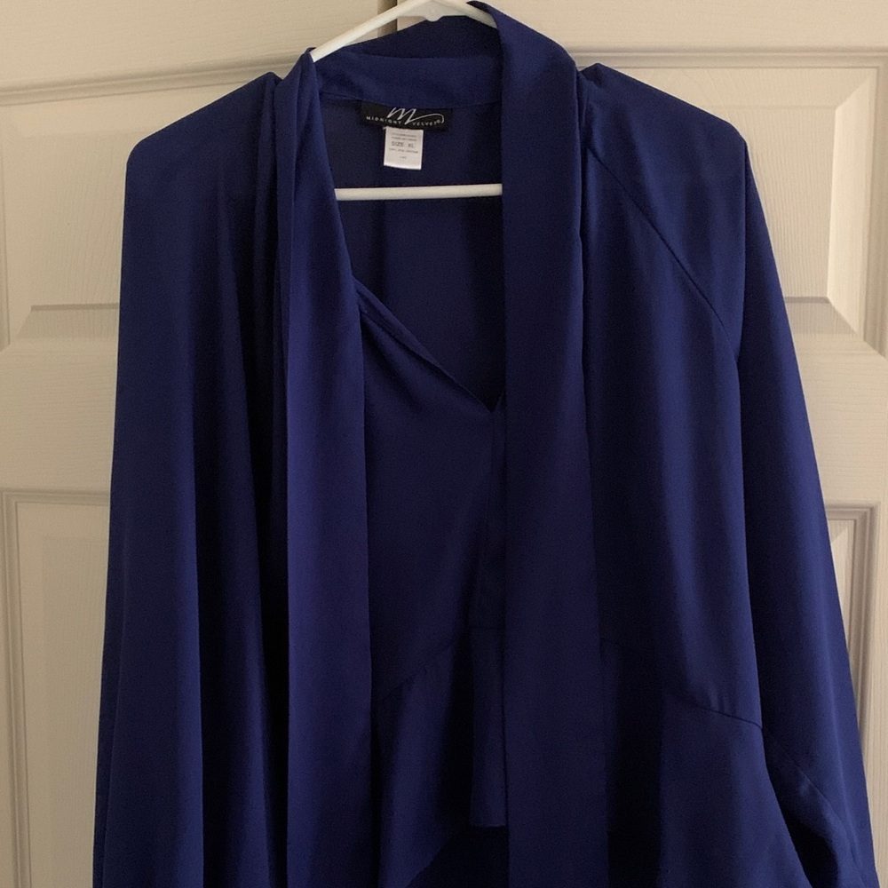 Midnight Velvet Royal Blue Open Front Draped Blazer